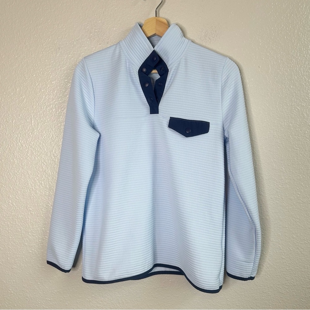 J. Crew Quilted Blue Snap Front Pullover Long Sleeve Polo Women’s Extra Small XS